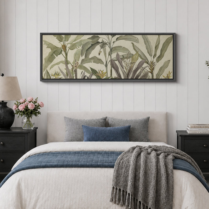 «Tropical Palm Green Banana Leaf Plant Floral Botanical», reproduction sur toile, H 20 po x l 60 po, Noir, noir, noir, noir