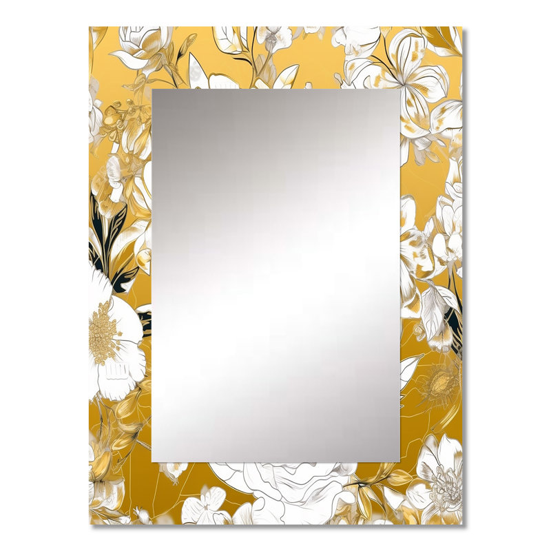 Floral doré, fleurs et fleurs sauvages - miroir rose, miroir mural décoratif traditionnel, impression d'art en métal