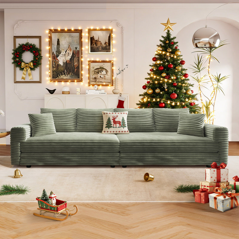 Canapé modulaire en velours côtelé 102,4 po avec accoudoirs carrés Nerissa, Vert