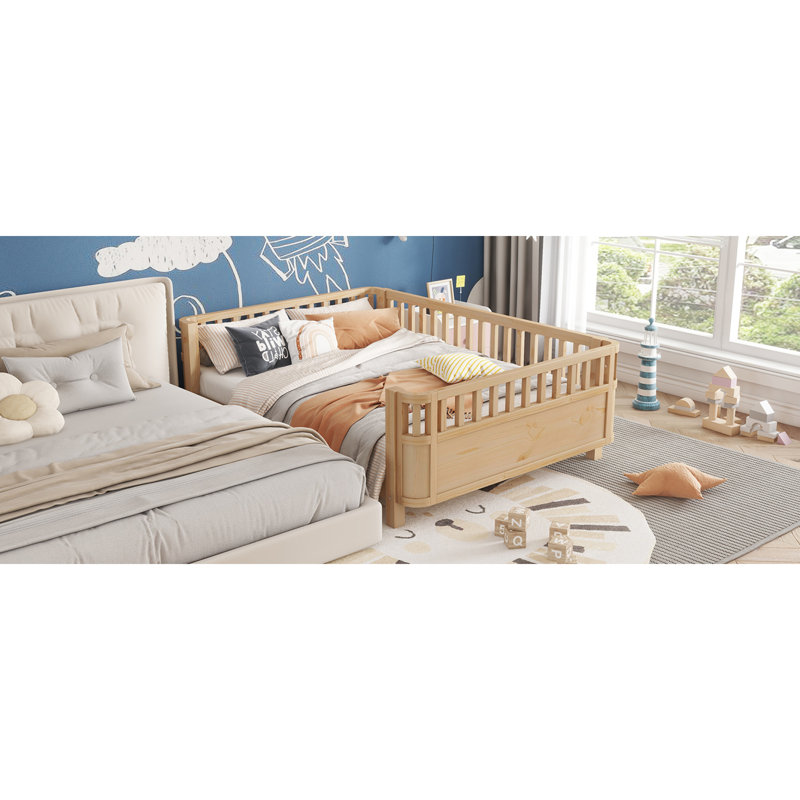 Lit pour enfant sécuritaire et moderne en bois de pin avec garde-corps, idéal pour la chambre d'enfant