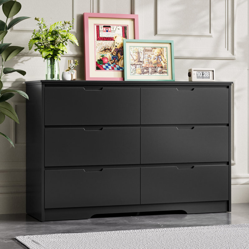 Commode 6 tiroirs Winston Porter, Noir, noir, noir, noir