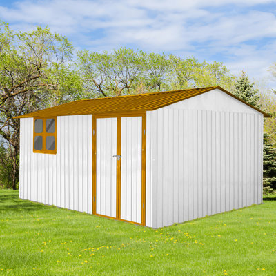 10Ftx12ft Metal Shed For Garden Storage - , Waterproof With Lockable Door & Vent , Ventilation System