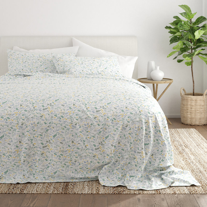 Tyler Wildflower Pattern Microfiber Sheet Set, King Sheet Set + Fitted Sheet + 2 Pillowcases