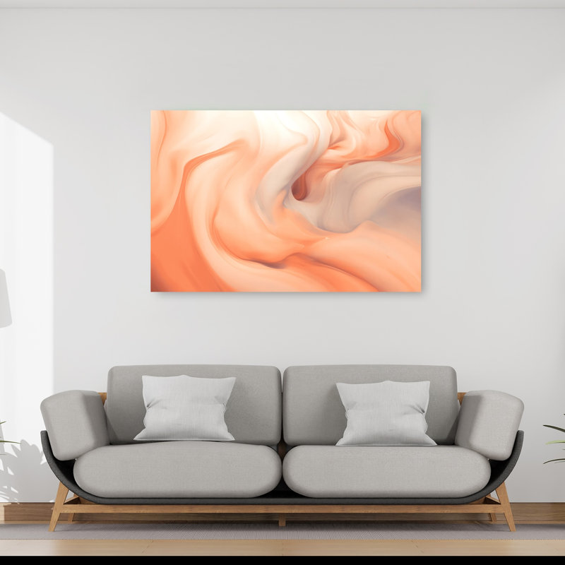 Impression d'art mural abstrait délicat et onirique aux douces volutes de pêche, H 40 po x l 60 po