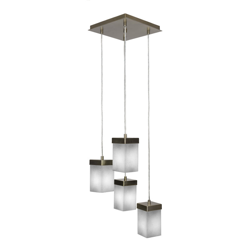 Luminaire suspendu grappe 4 lumières Nouvelle, Blanc, Laiton New Age