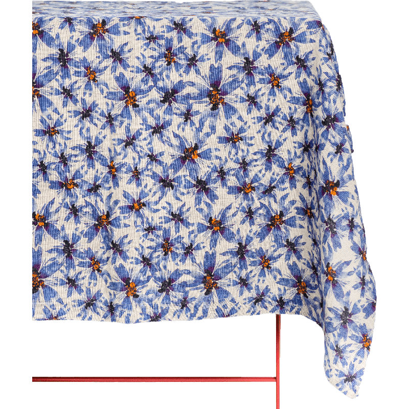 Organic Linen Tablecloth in Blue Harem, 59" x 110" Rectangle
