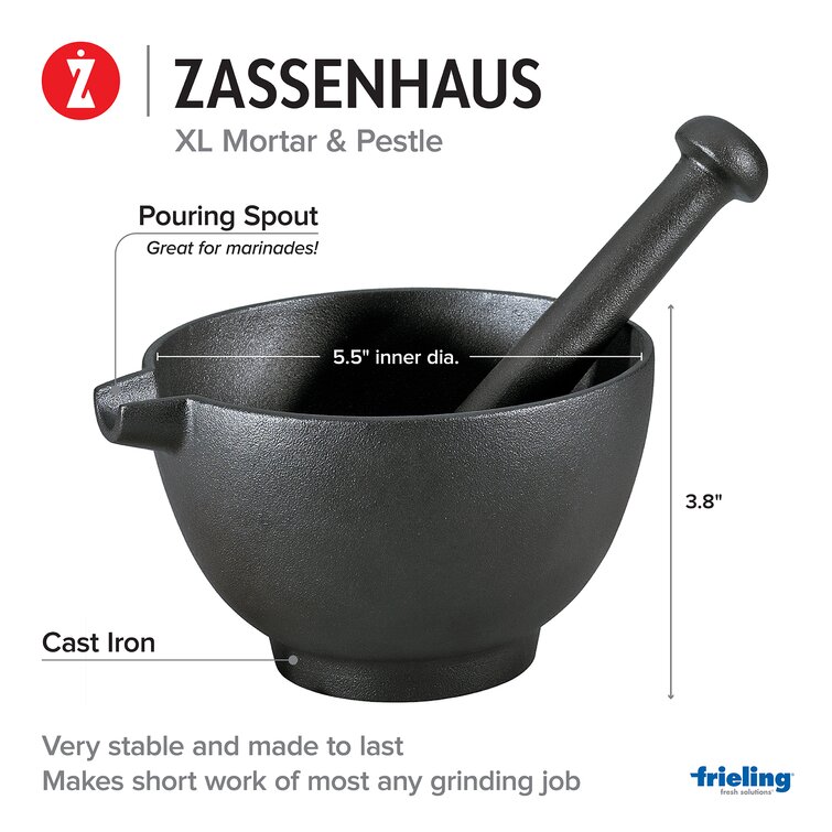 Zassenhaus Cast Iron 3 Piece Mortar and Pestle Set