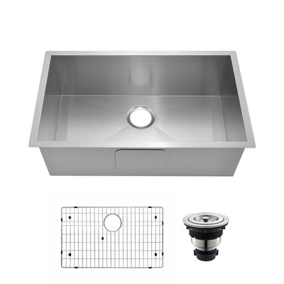 Undermount Stainless Steel Kitchen Sink 90 Degree Zero Radius with Bottom Grid and Strainer