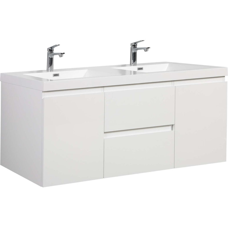 Meuble-lavabo double 59,0 po avec plateau en résine Ananna