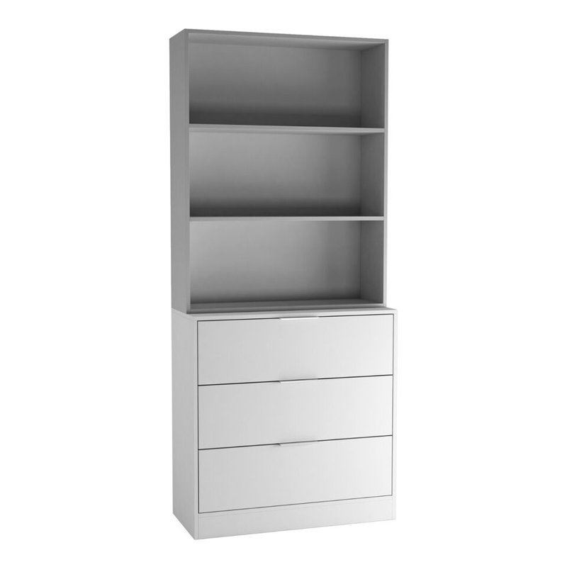 Ophe 180cm H x 60cm W Solid Wood Standard Bookcase, White/Grey, (3 Shelves) 180cm H x 60cm W x 35cm D