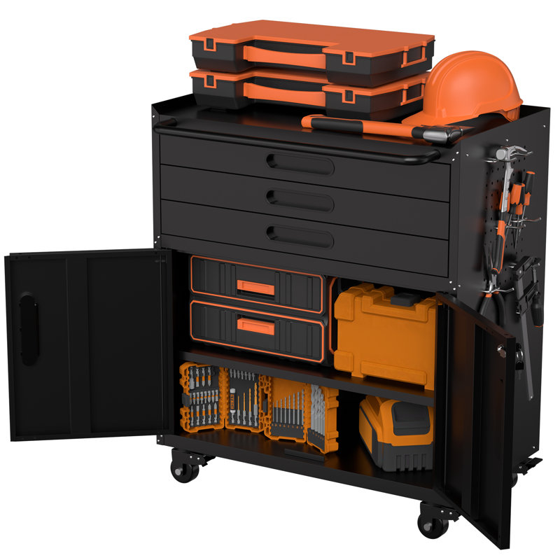 Metal Storage Cabinet with Lockable Doors and 3 Drawers