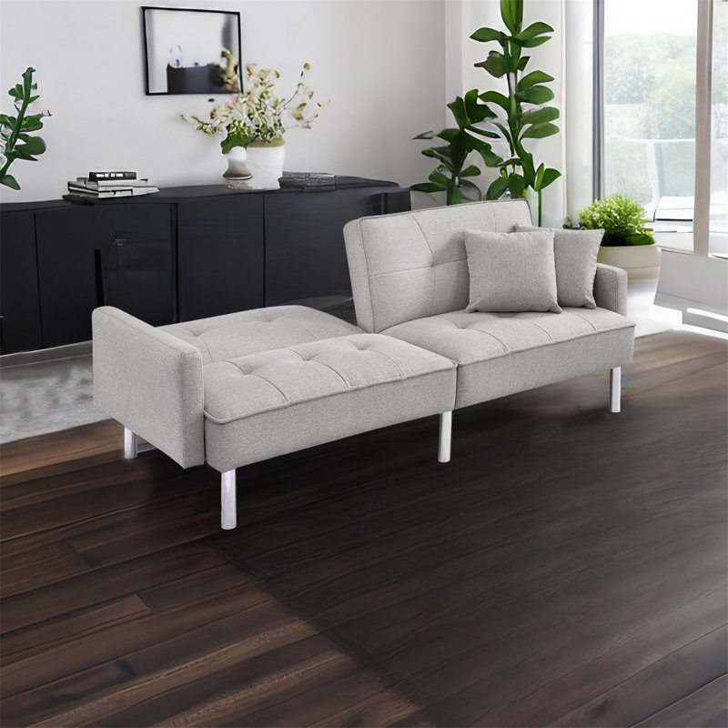 Futon rembourré Greisy, Tissu gris pâle