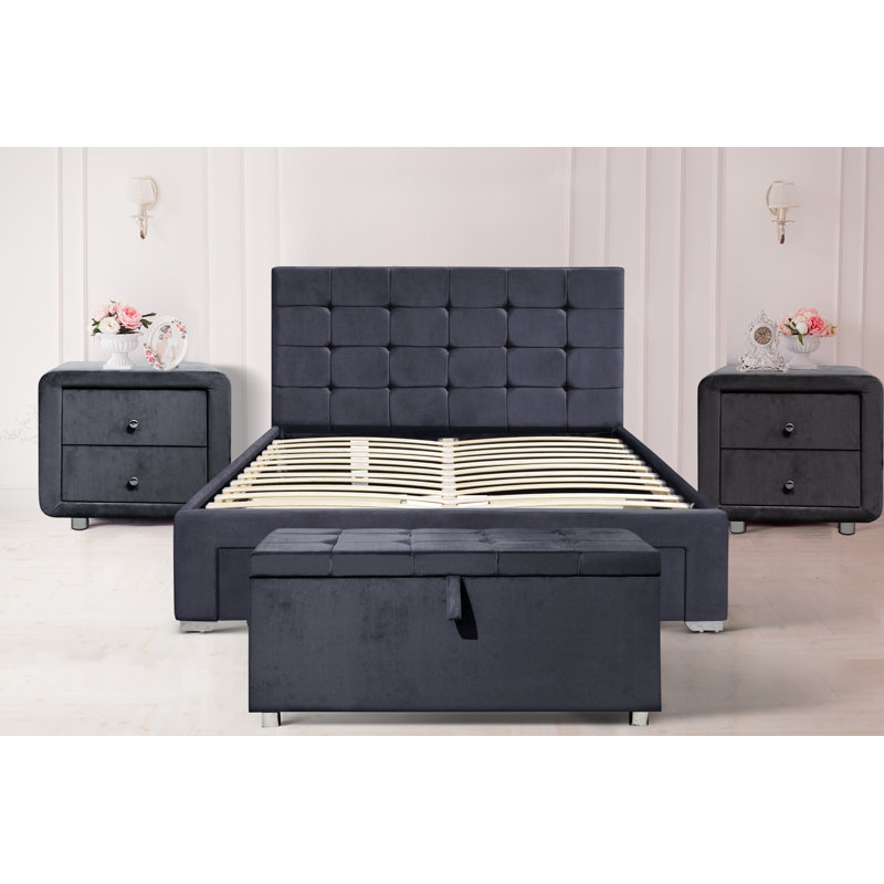 Claymore Upholstered Storage Bed, Double (4'6), Grey