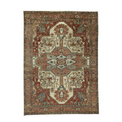 Tapis ivoire et rouge noué à la main de haute qualité