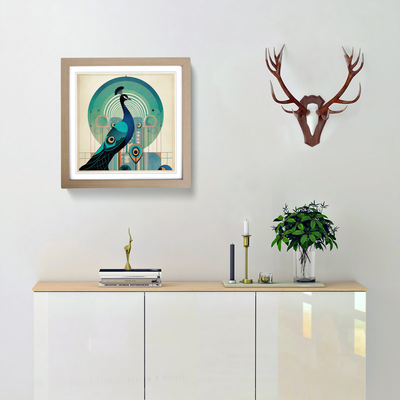 Peacock Bauhaus No.2 - Framed Print, Oak