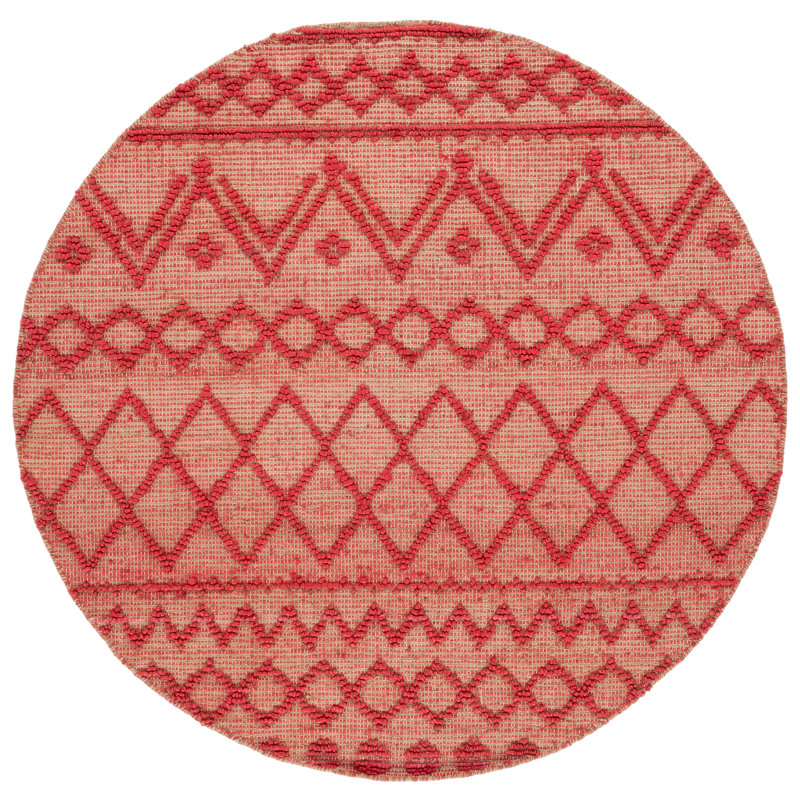 Jeanel Natural Fiber Flat Weave Jute/Cotton Geometric Rug in Red, Round 6'
