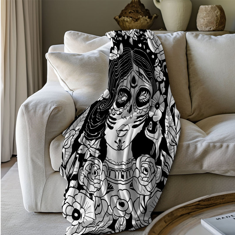 Jeté Monotone Muertos Icon - 1 pièce Sherpa Bla Premium, L 60 po x L 80 po
