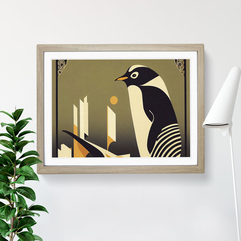 XH1022-6871X Penguin Art Nouveau Vol.2 - Single Picture Frame Print, Oak Framed, 46cm H x 64cm W x 2cm D