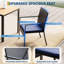 Ensemble de salle à manger d'extérieur 3 pièces, table en osier avec 2 chaises, trou pour parasol et coussins moelleux, mobilier de jardin pour terrasse, jardin, bord de piscine - Noir et bleu
