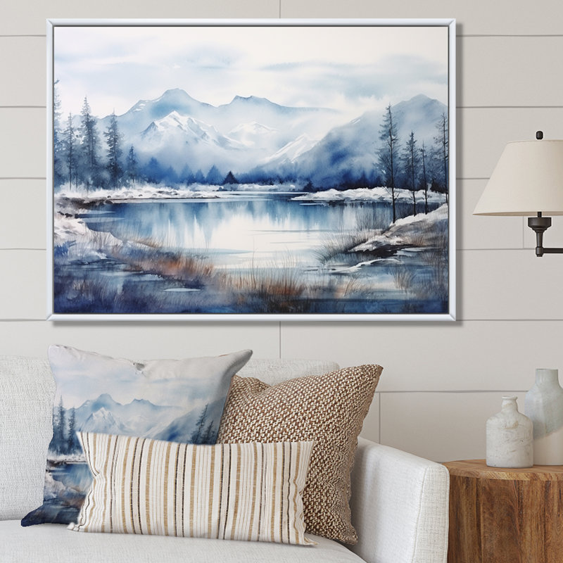 Sommet bleu et blanc, montagnes du Japon - Japon, art mural, Cadre flottant brun, H 16 po x l 32 po x P 1 po