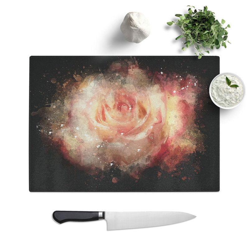 Tempered Glass Pink Tipped Roses Chopping Board, 20 cm x 28.5 cm
