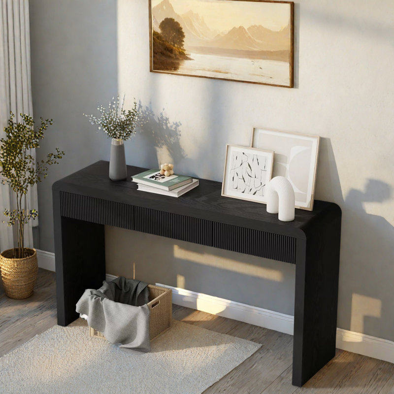 Console Table With 3 Drawers, Black