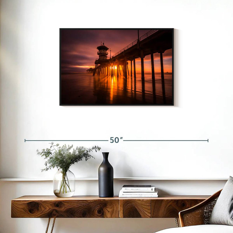 Coucher de soleil à Huntington Beach Pier, Cadre flottant noir, 31 po x 21 po
