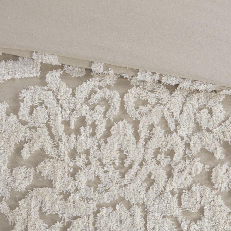 Viola Taupe Full/Queen Cotton Chenille Damask Duvet Set
