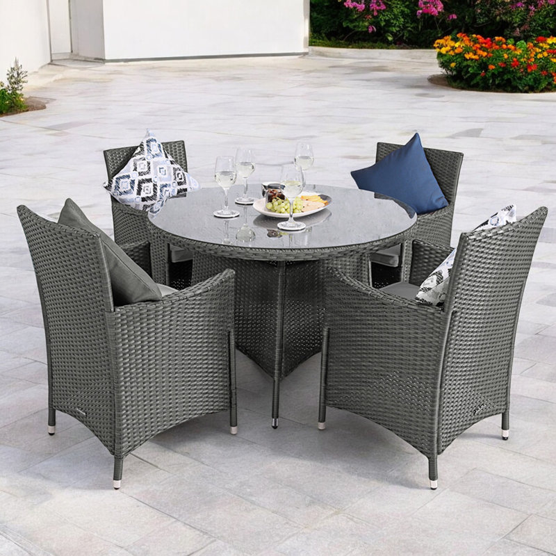 Nevada 4 Seater KD Round Dining Set, Grey