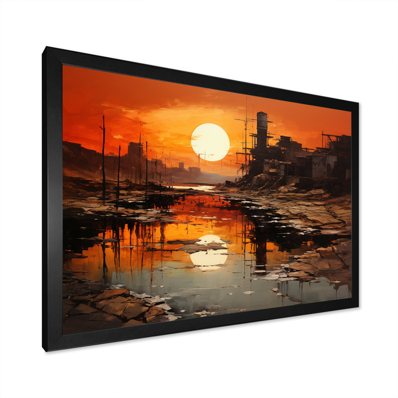 Usine paysage safran lever du soleil, Cadre simple noir, H 34 po x l 44 po x P 1,5 po