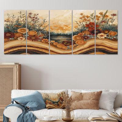 Herbes, fleurs sur un plateau en bois, diapositive II - Art mural floral avec herbes - Art mural traditionnel