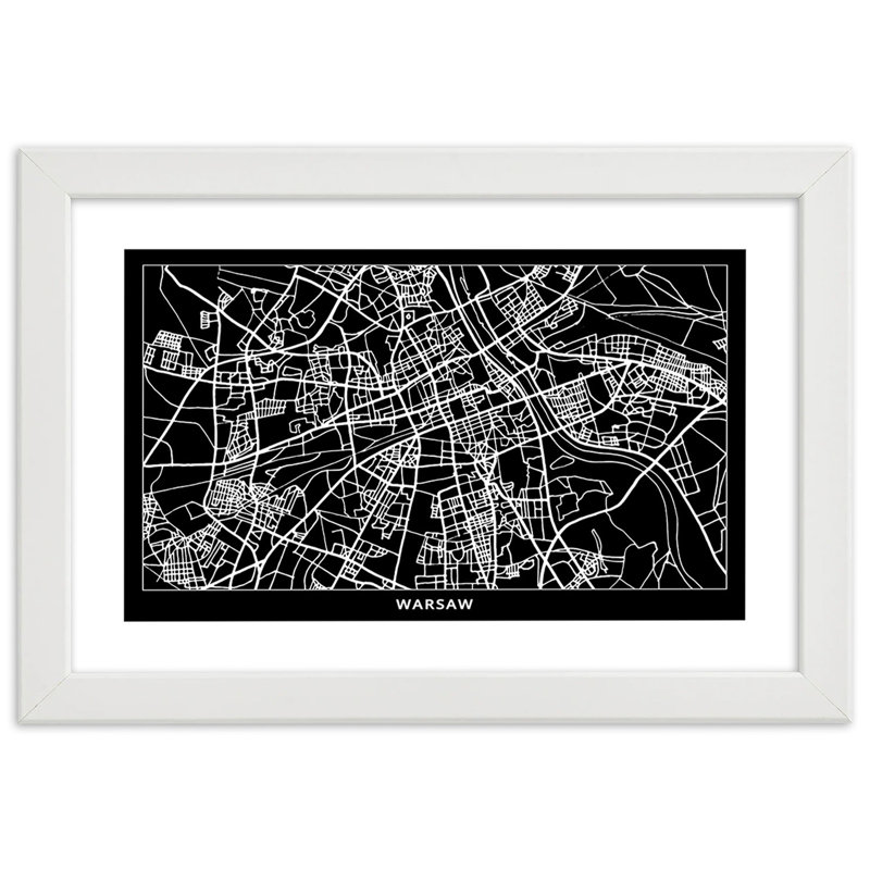 City Map Of Warsaw - Single Picture Frame Print, White, 70cm H x 100cm W