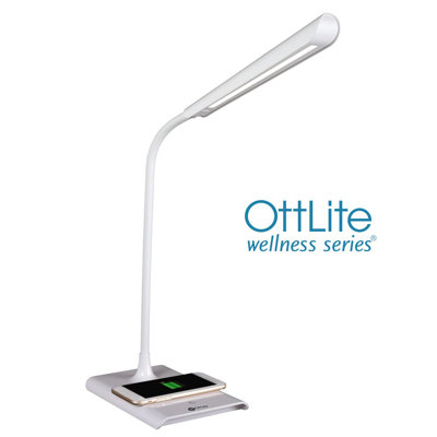 OttLite Wellness Power-Up LED Desk Lamp with Wireless Charging & USB , Flexible Neck, 3 Brightness Settings