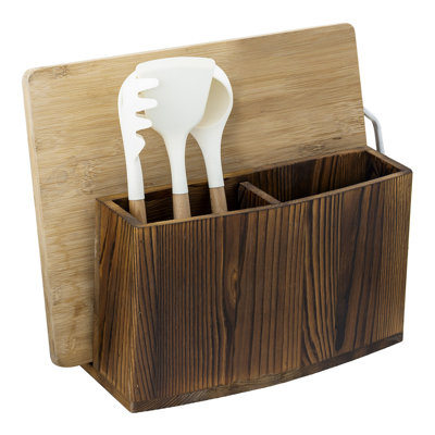 Solid Wood Cutting Board Utensil Holder Flatware Caddy