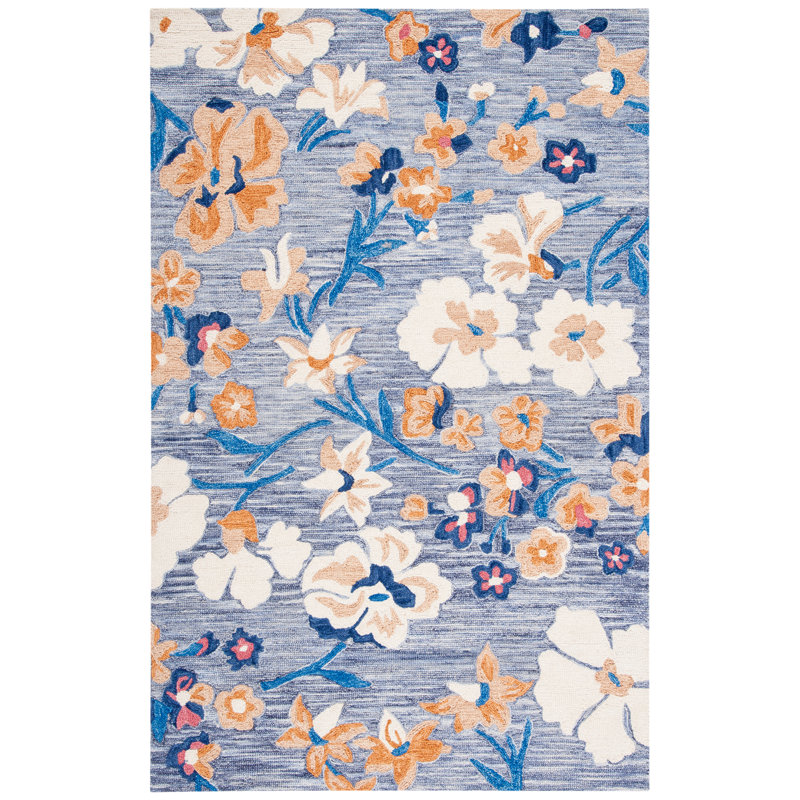Tapis floral en laine touffeté à la main Jardin, Rectangle 5 pi x 8 pi