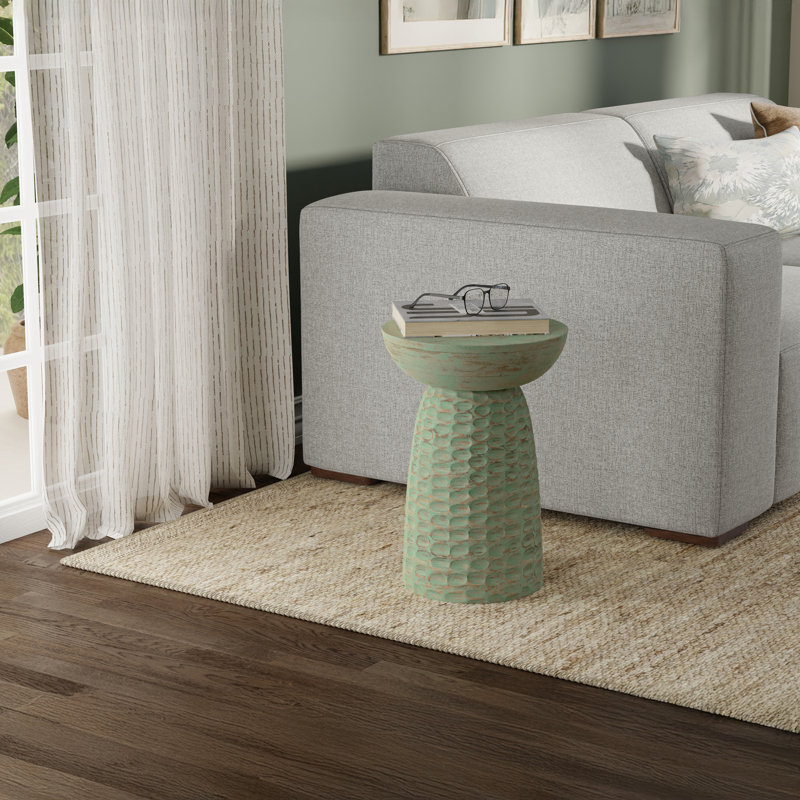 Solid Wood Top End Table, Green Wash