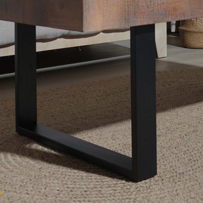Rustic Industrial Wood Handcrafted Coffee Table with Parquet-Style Surface and Spacious Functional Design