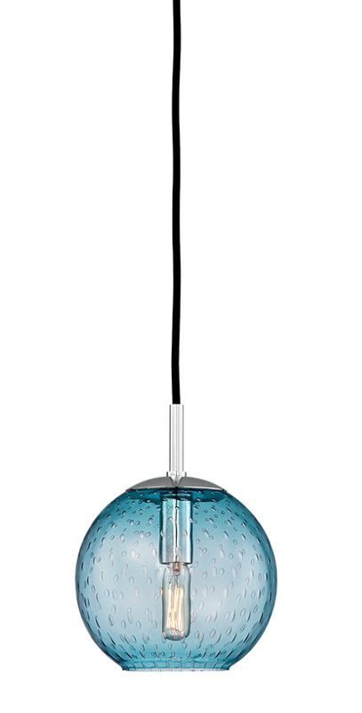 Rousseau 1 Light Pendant, Aged Brass, Blue, 19" H X 16" W X 16" D