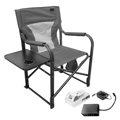  24V Heated Seat, Folding Chair w/Battery & 3 Heat Settings, Gray