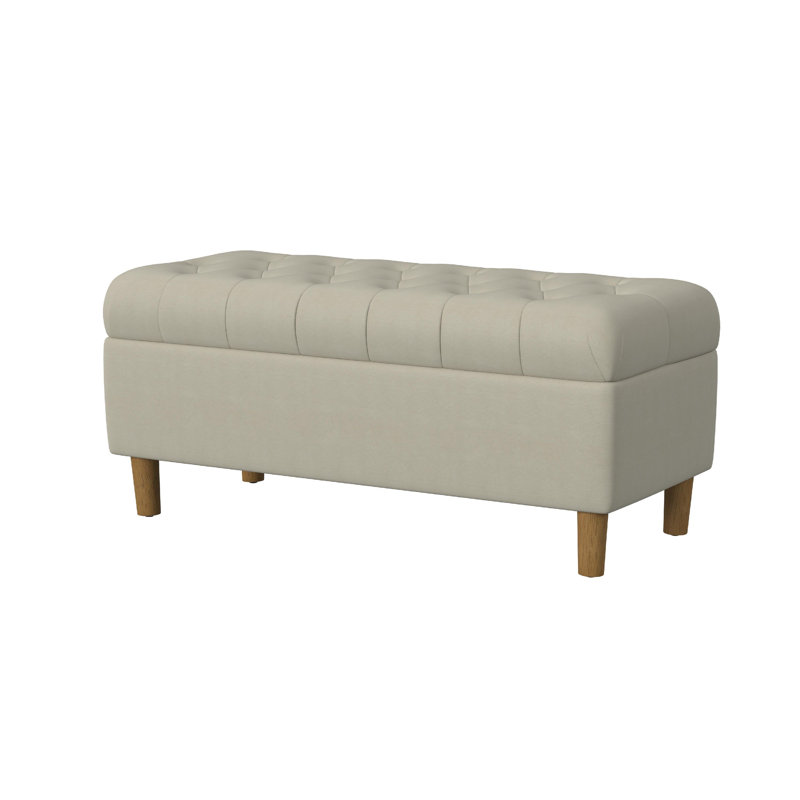 Polyester Upholstered Storage Bench, Tan Beige