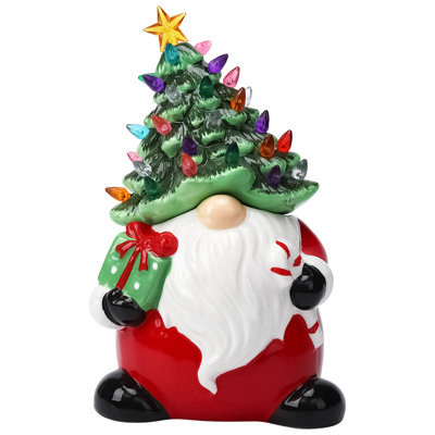 Arbre de Noël en céramique à piles avec 50 lumières DEL et décoration de table illuminée multicolore