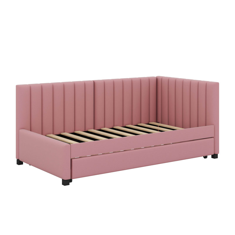 Lit de jour simple rembourré avec couchette, Rose