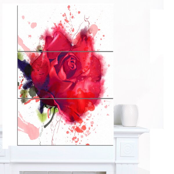 DesignArt Beautiful Bright Red Rose On Canvas 3 Pieces Print | Wayfair