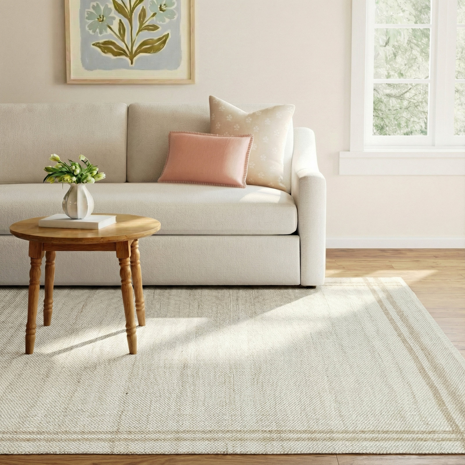 Lavande Hand-Woven Geometric Ivory Rug, Rectangle 8' x 10'