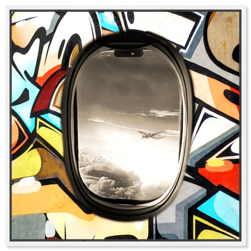 Avion Street Art - impression, H 20 po x l 20 po, Cadre blanc