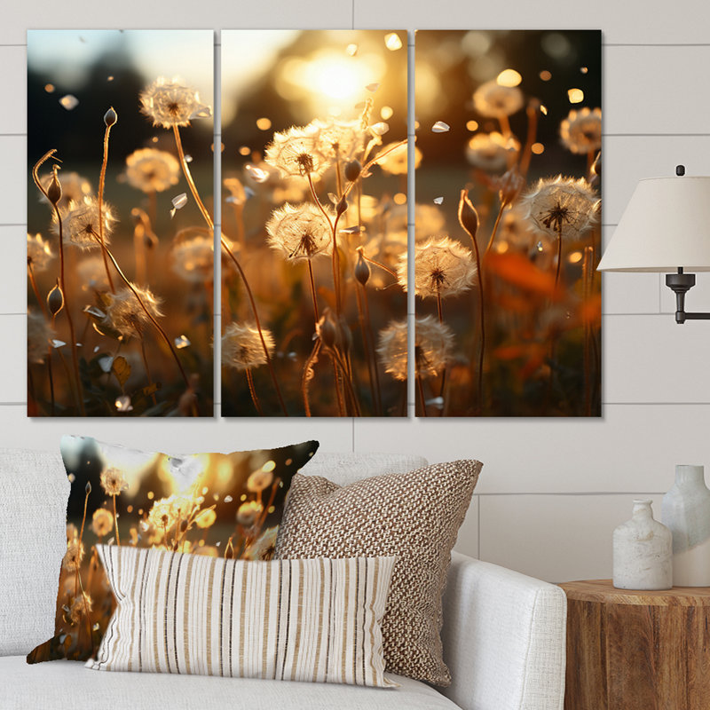 Sunset Dandelion Field V - Ensemble de décoration murale floral en métal