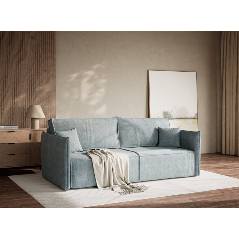 3 Seater Reclining Sofa, Light Blue Polyester/Chenille