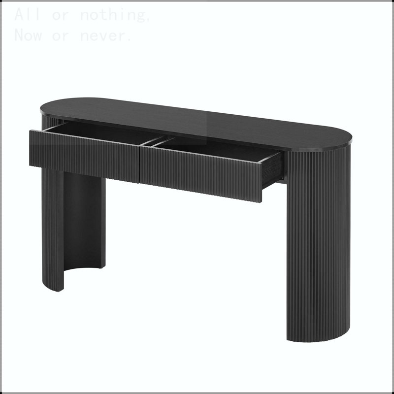 Console moderne avec design cannelé et plateau ovale, Noir