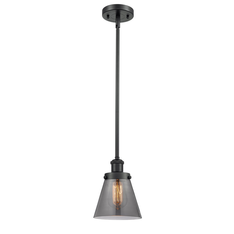 Mini-luminaire suspendu avec tige 6 po Ballston Urban Cone, Plaqué couleur fumée, Noir mat, DEL