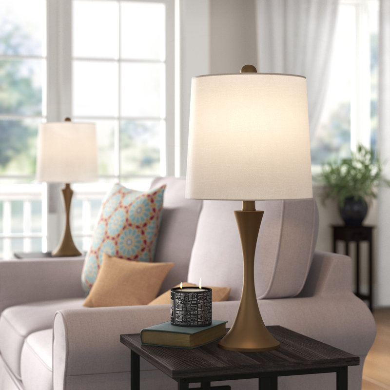 House of Hampton 25" Bedside Table Lamps Set of 2 - Mid-Century Modern Table Lamp Lights with Metal Flared Trumpet Base - Includes Energy Efficient LED Light Bulbs (Bronze)